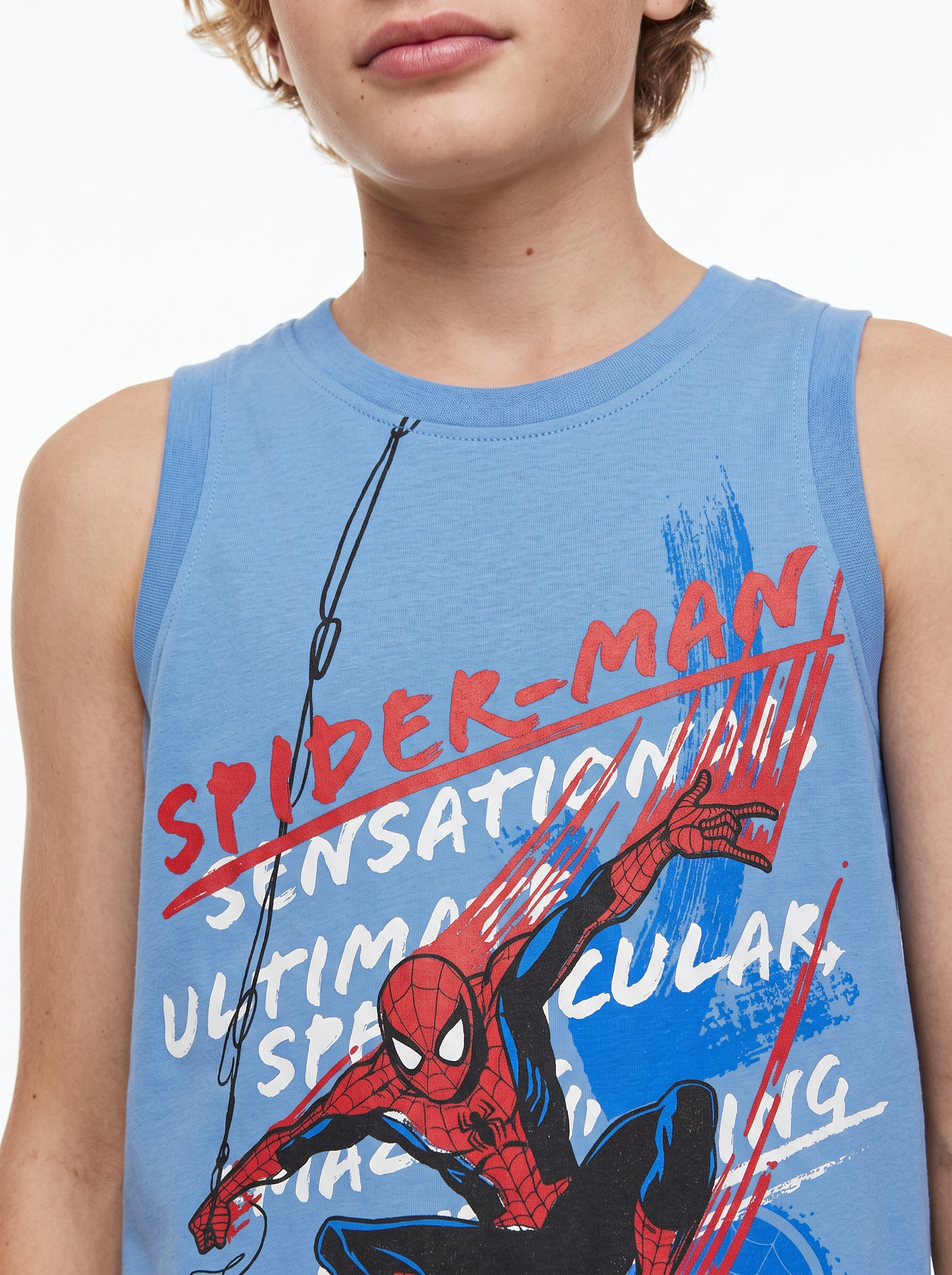 Canotta divertente con Super-Man e Stitch - Azzurro