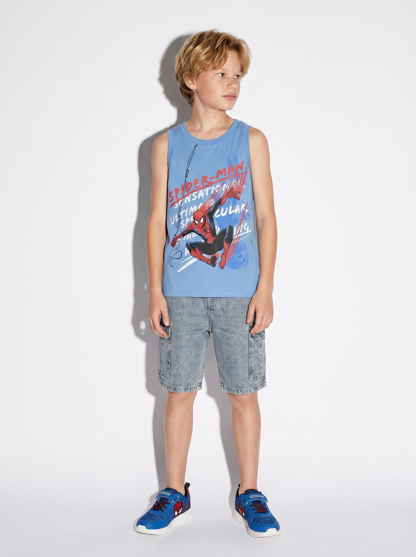 Canotta divertente con Super-Man e Stitch - Azzurro