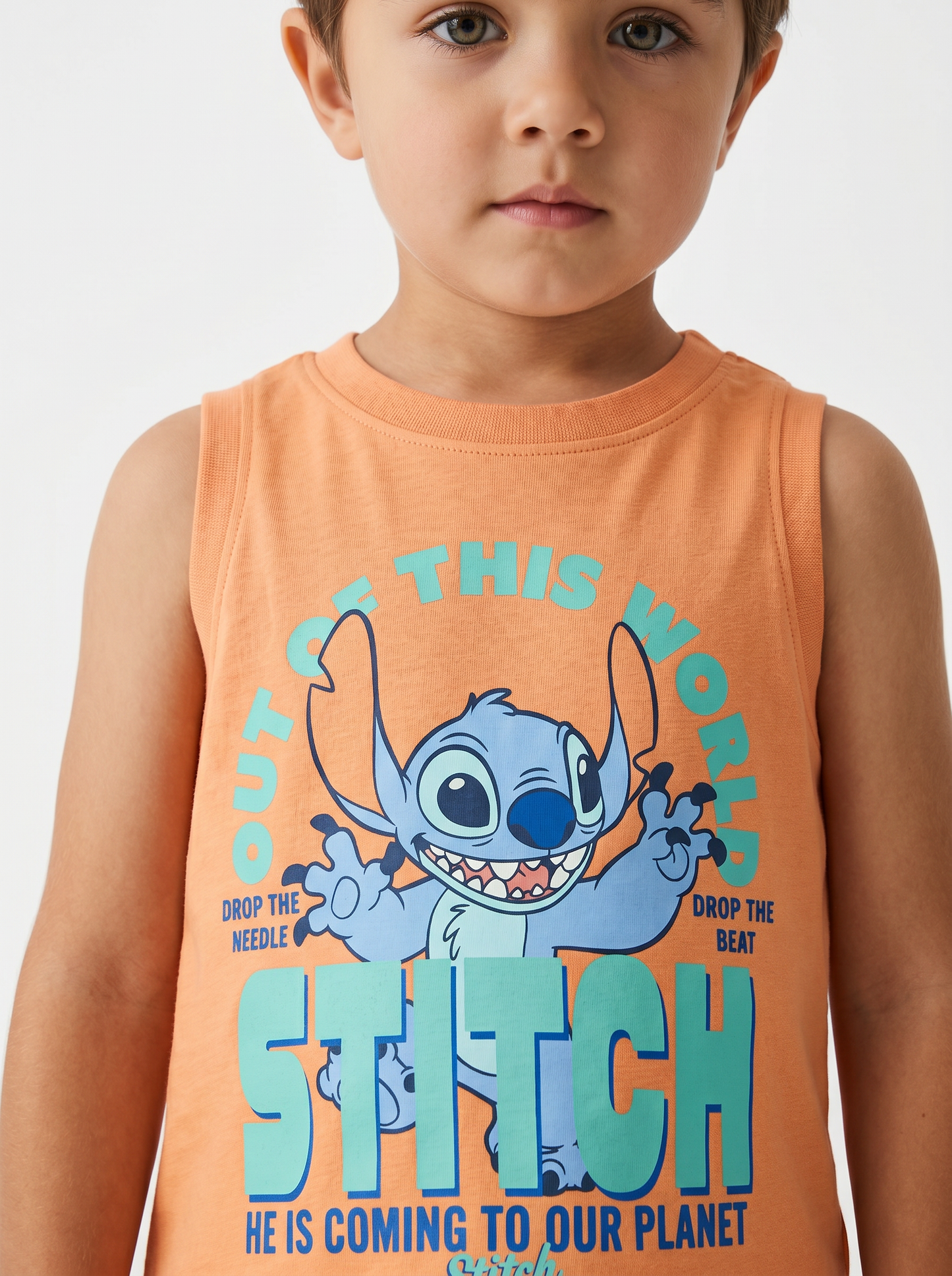Canotta divertente con Super-Man e Stitch - Arancio