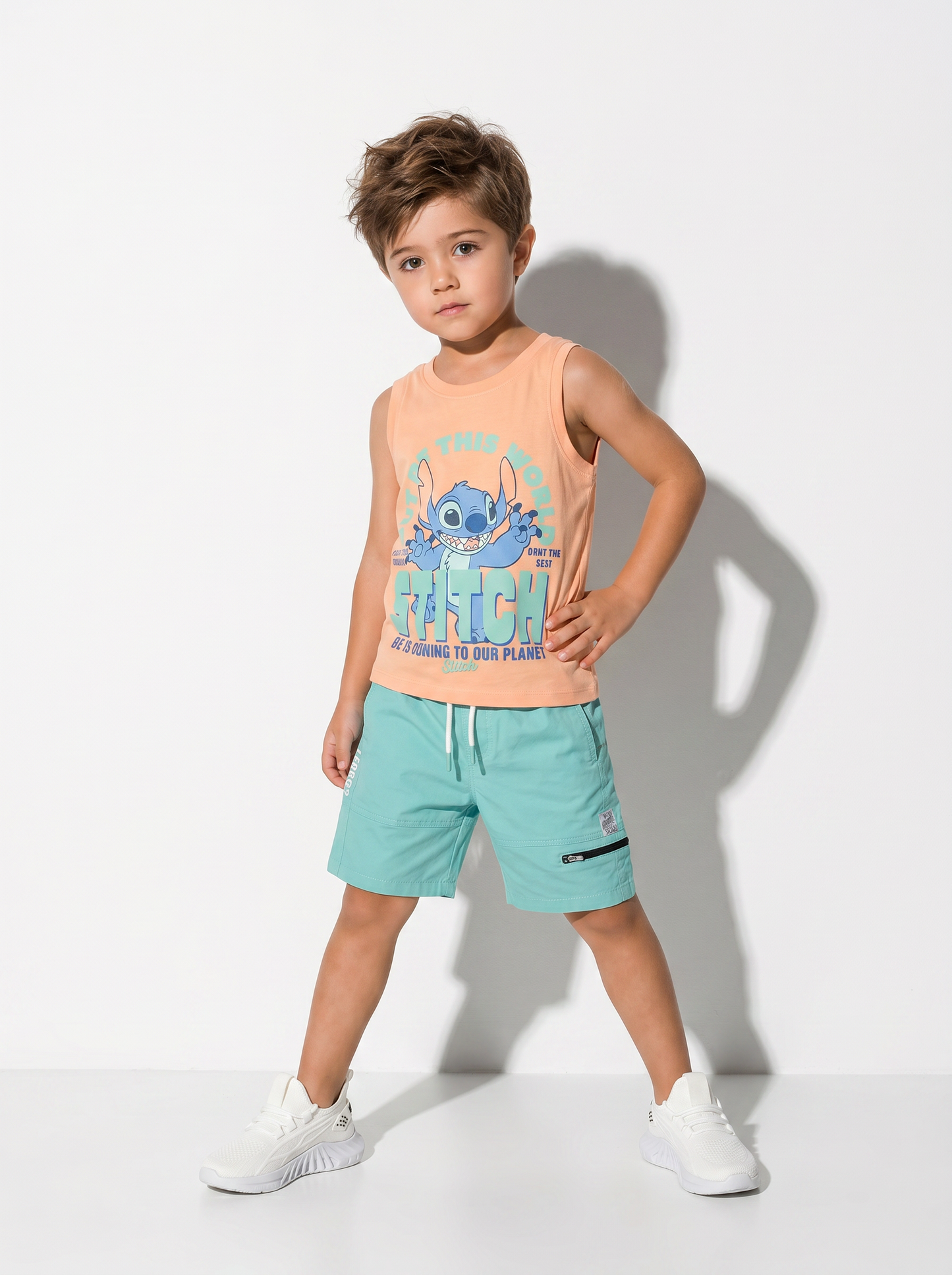 Canotta divertente con Super-Man e Stitch - Arancio