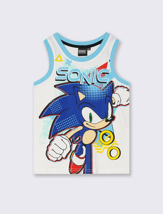 Cotton tank top with prints by Sonic - White