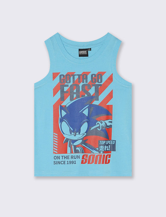 Cotton tank top with prints by Sonic - Sky blue