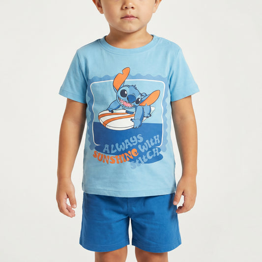 Maglietta Stitch manica corta e casual - Azzurro