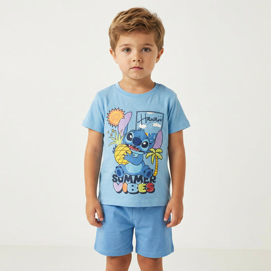 Completo Stitch maglietta e bermuda corto - Azzurro