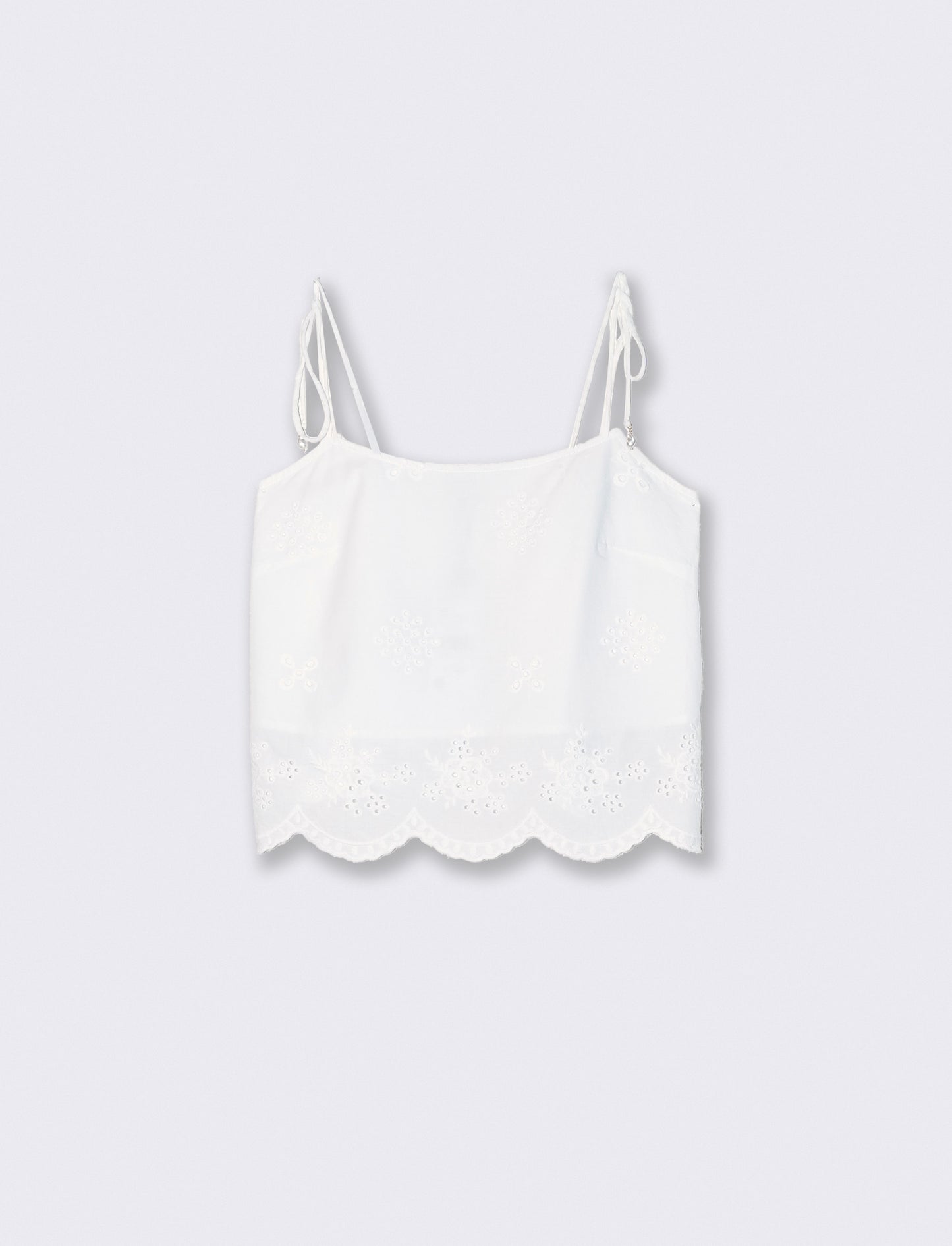 Top con Pizzo e Bretelle con Fiocco - Bianco