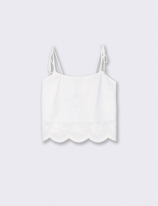Top con Pizzo e Bretelle con Fiocco - Bianco