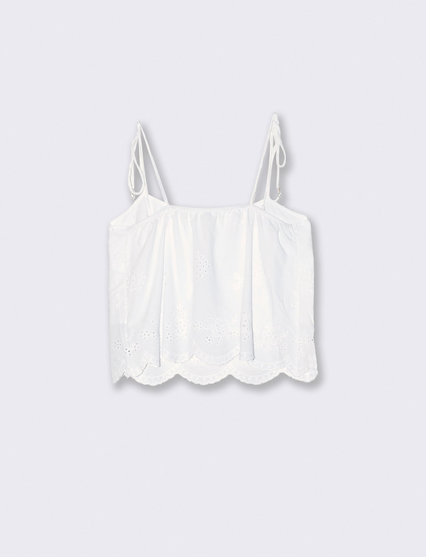 Top con Pizzo e Bretelle con Fiocco - Bianco