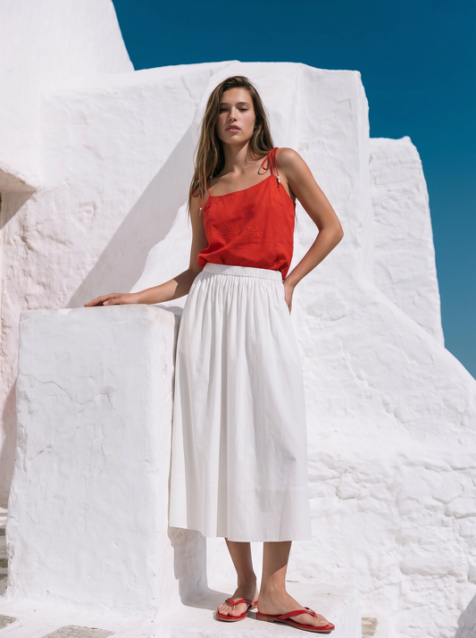 Top con Pizzo e Bretelle con Fiocco - Corallo