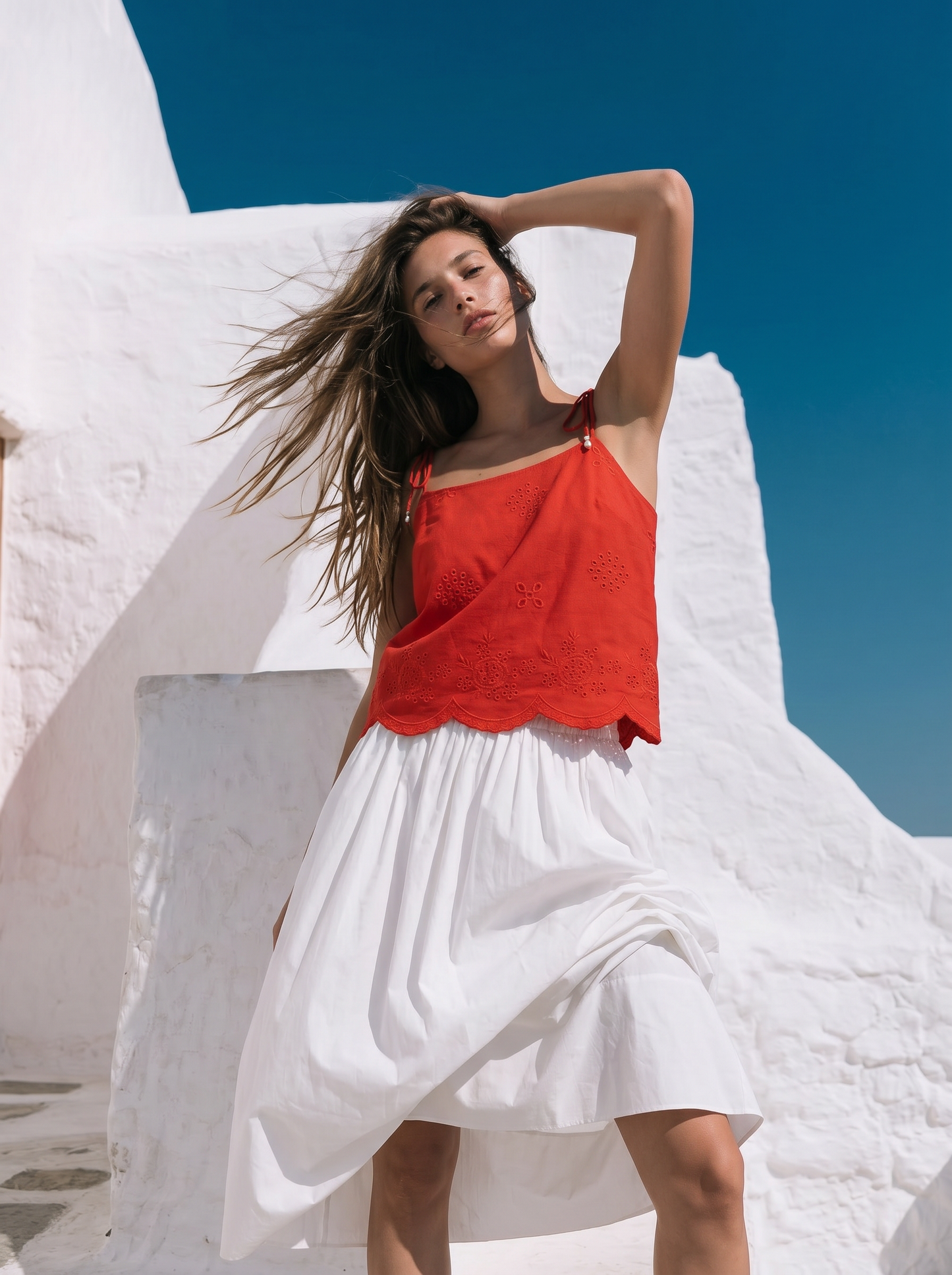 Top con Pizzo e Bretelle con Fiocco - Corallo