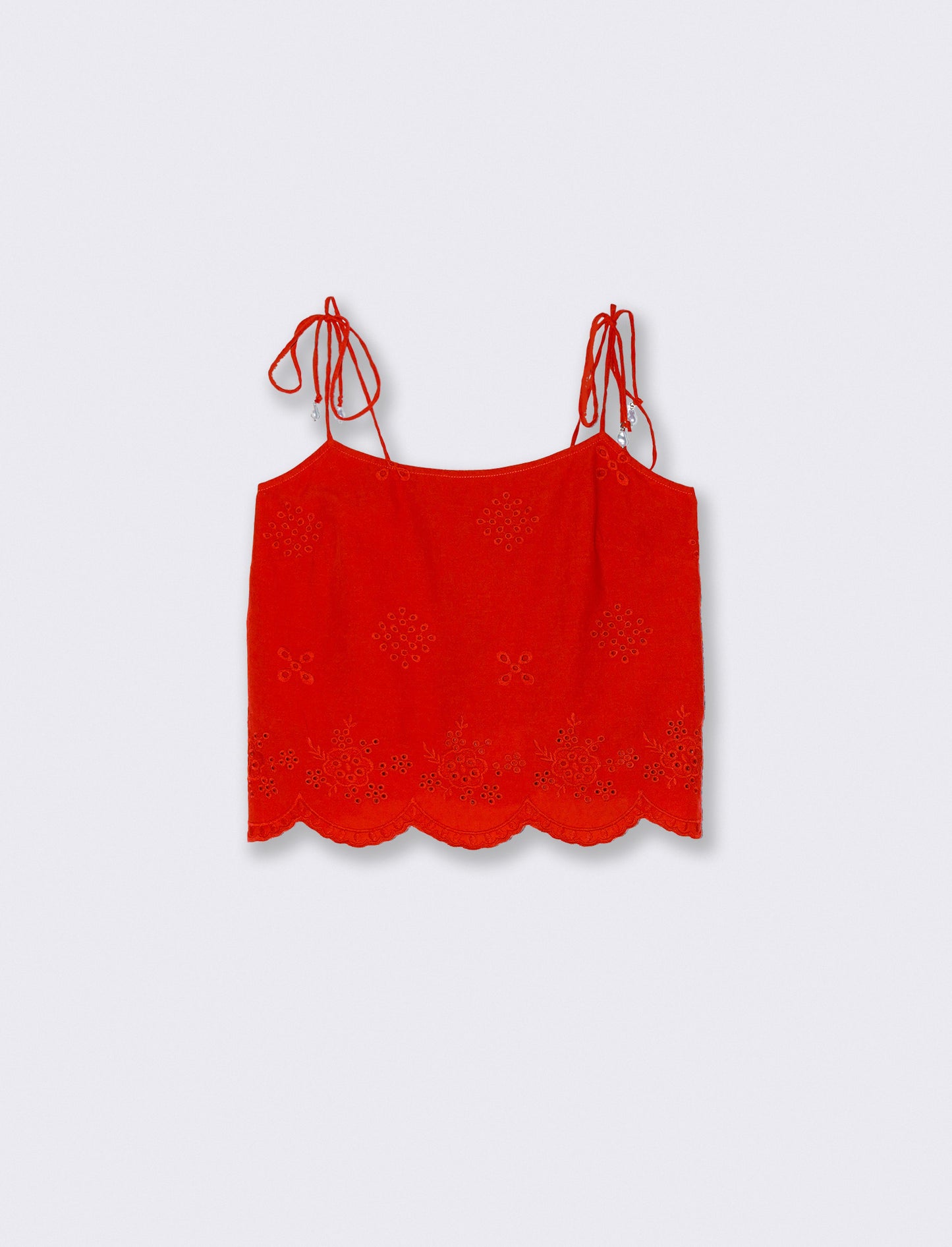 Top con Pizzo e Bretelle con Fiocco - Corallo
