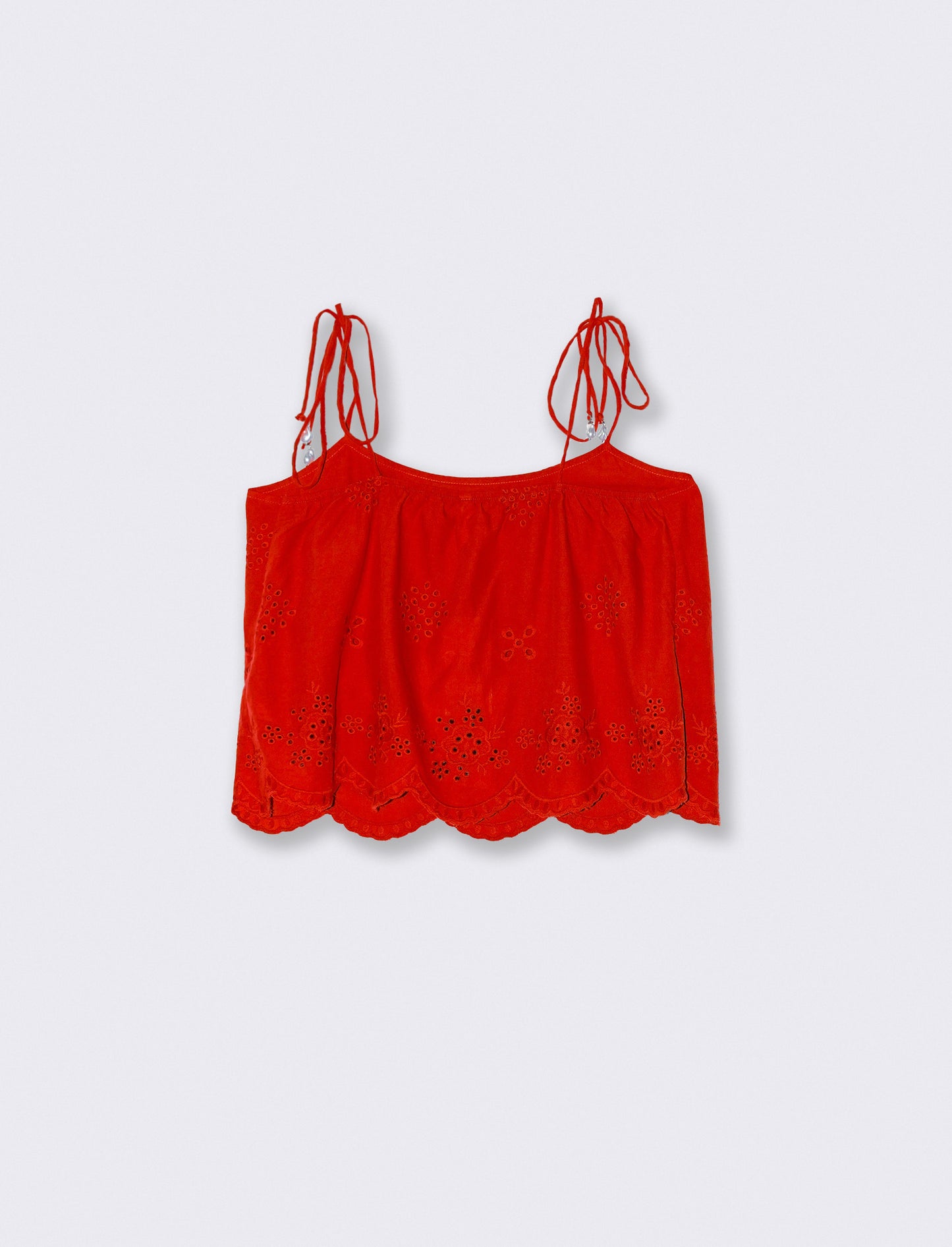 Top con Pizzo e Bretelle con Fiocco - Corallo