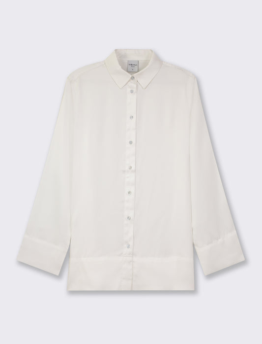 Satin Flowy Sleeve Shirt - White