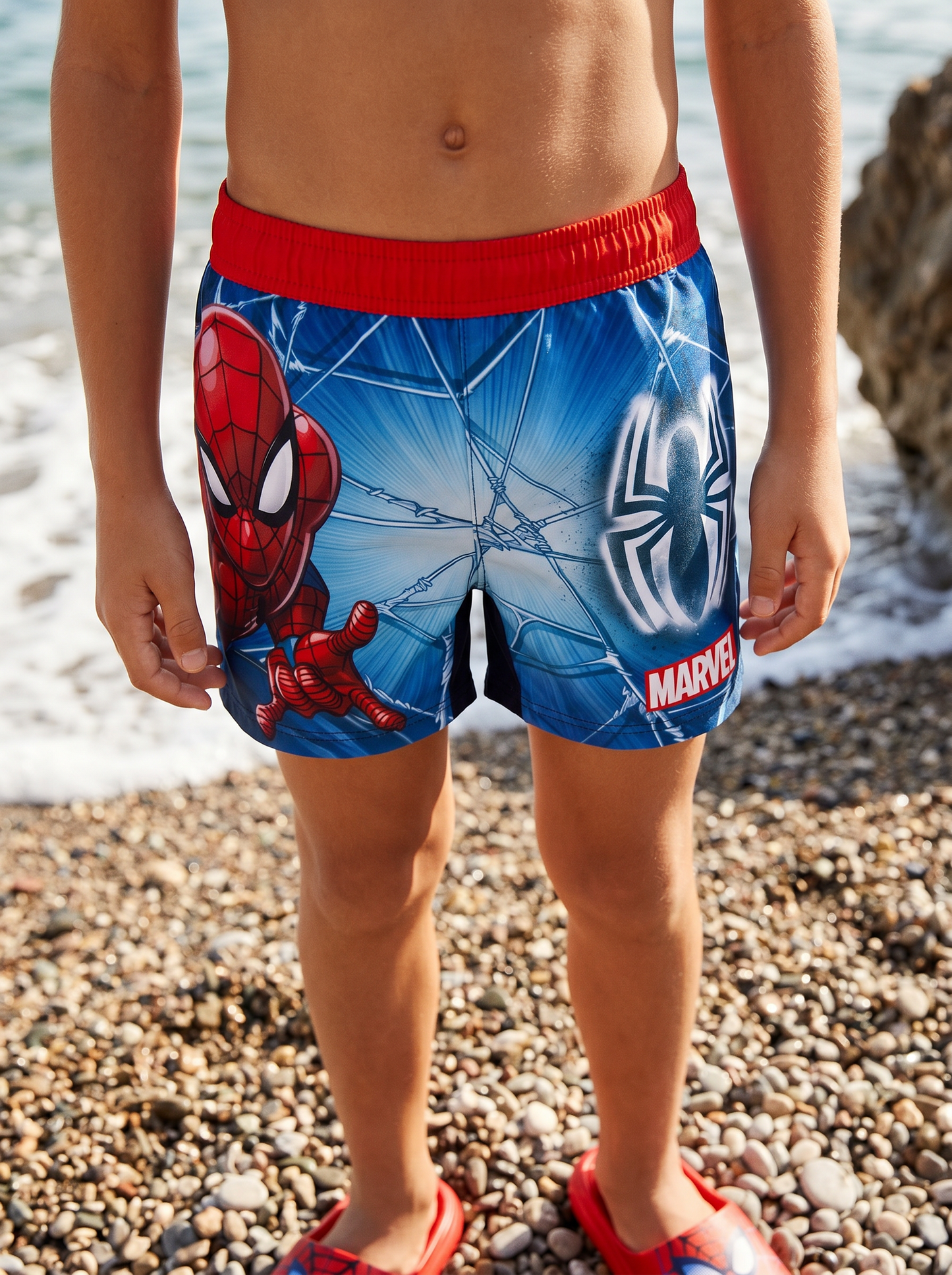 Elastic Boxer Shorts with Spiderman - Blue