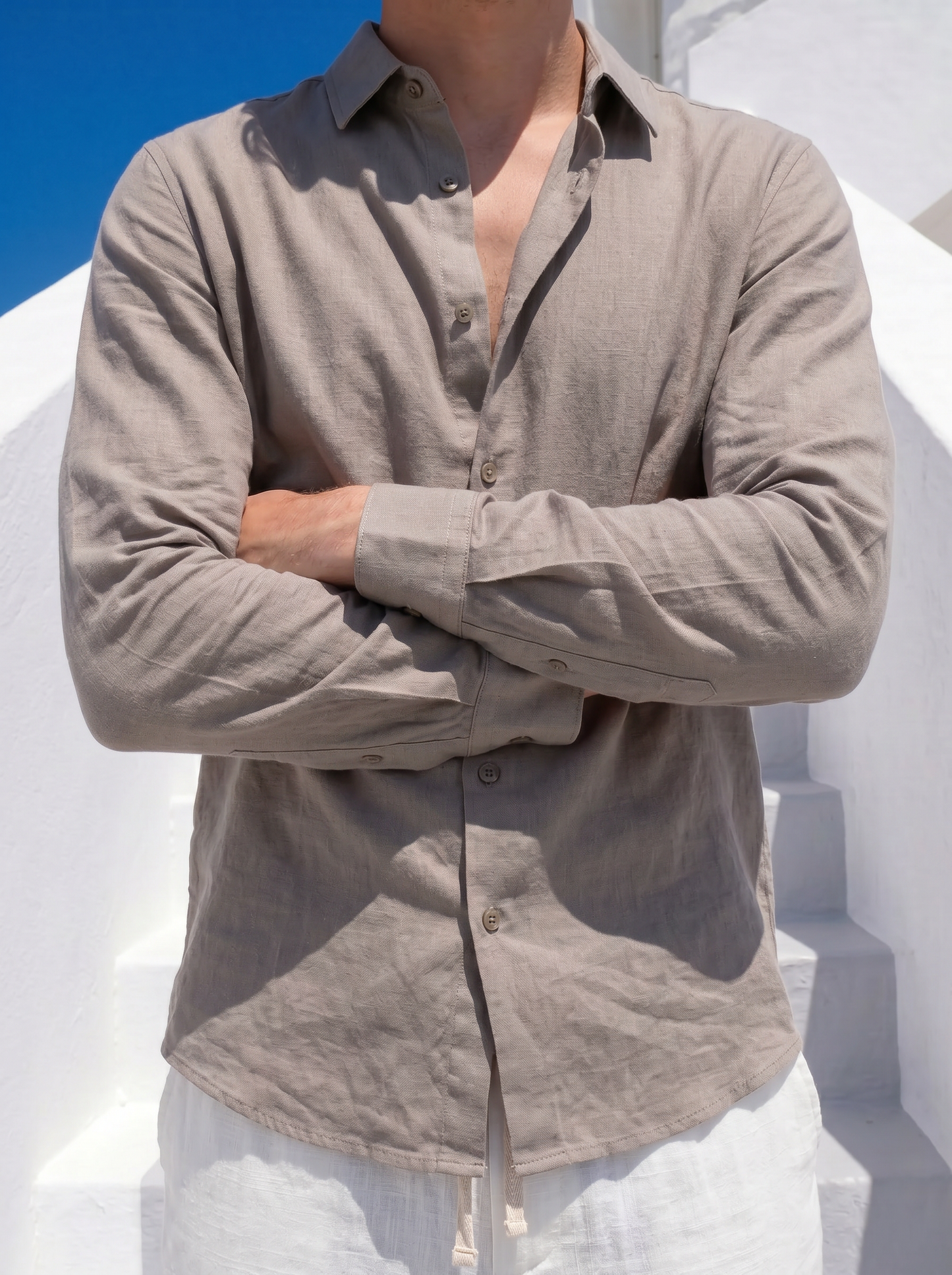 Camicia effetto lino soft fit elegante - Verde kaki