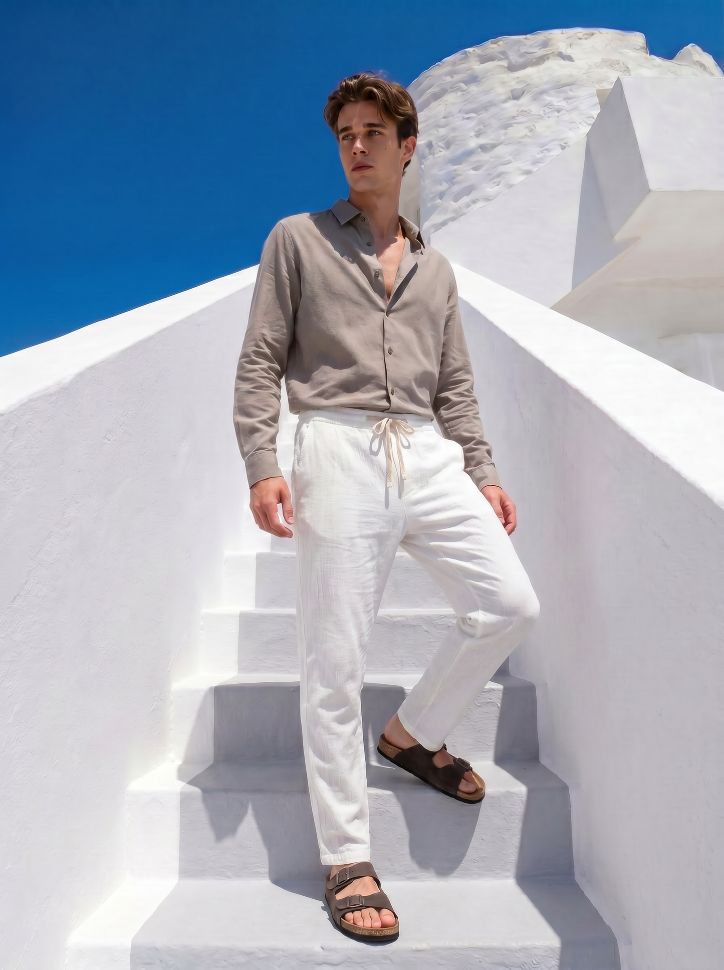 Camicia effetto lino soft fit elegante - Verde kaki