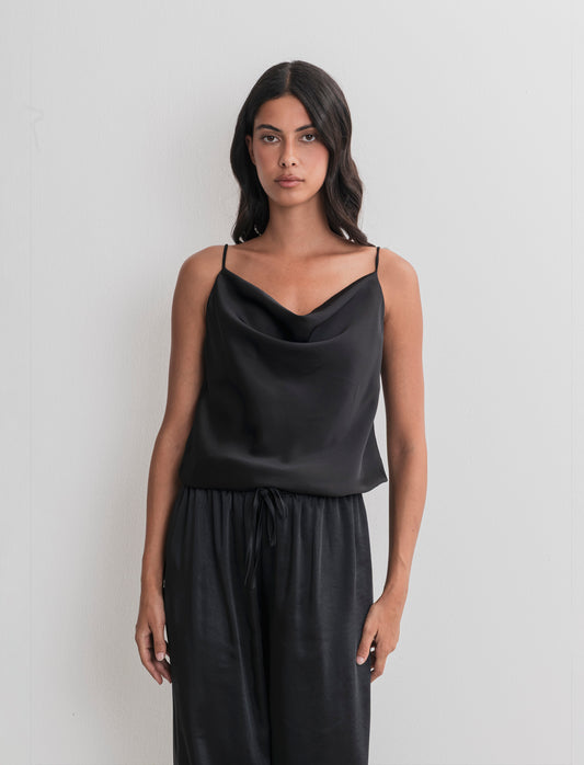 TOP IN SATIN - Nero