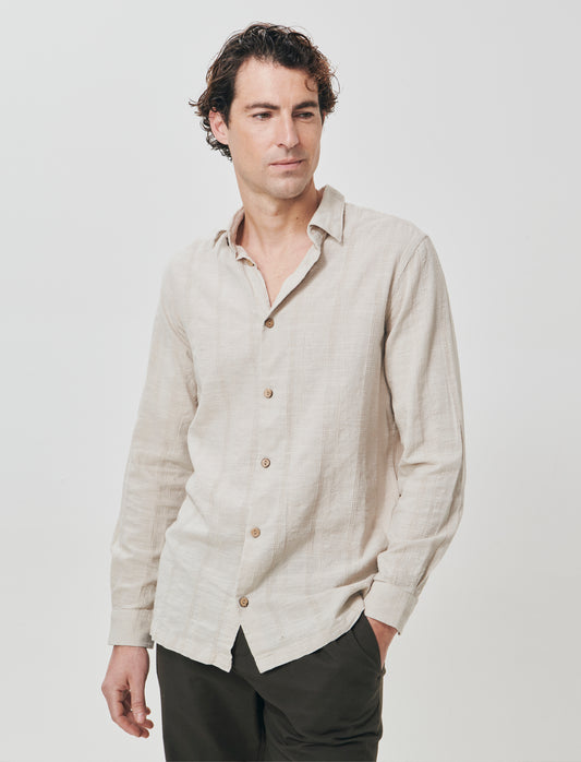 Camicia regular fit in tessuto jacquard - Beige