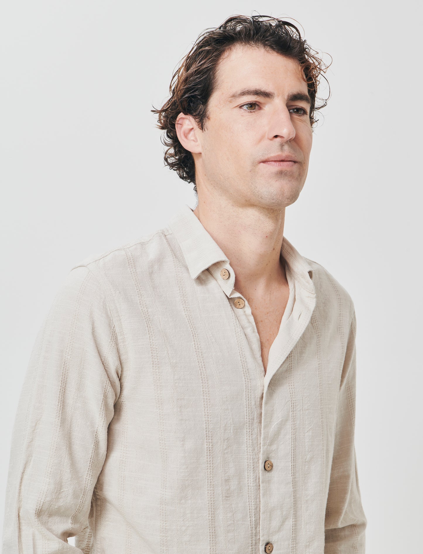 Camicia regular fit in tessuto jacquard - Beige