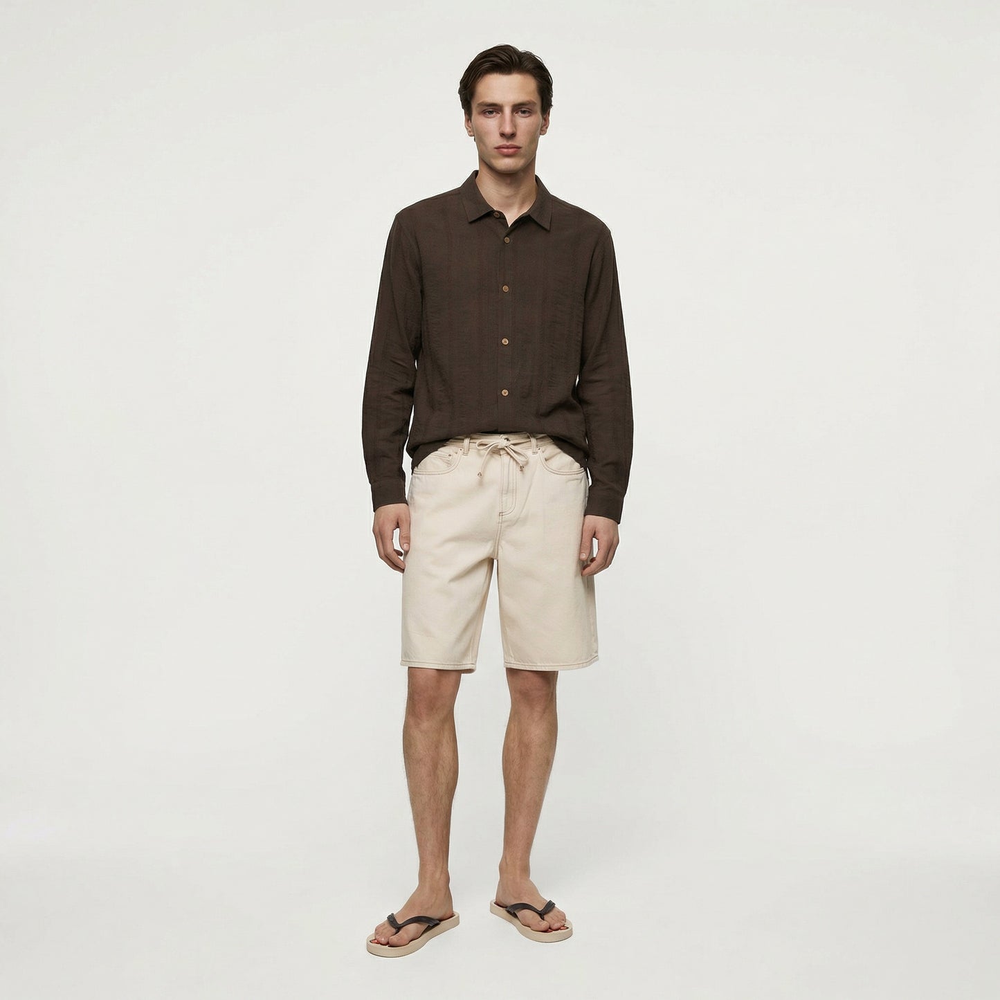 Regular fit shirt in jacquard fabric - Brown