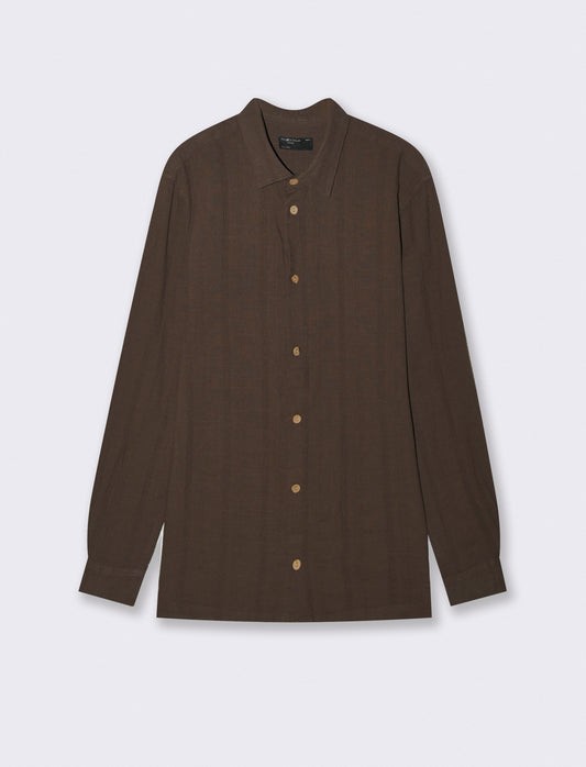 Camicia regular fit in tessuto jacquard - Moro
