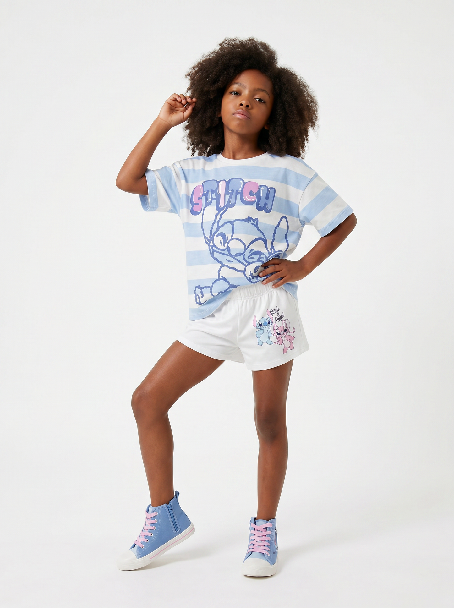 T-shirt Disney Stitch mezza manica in cotone - Righe