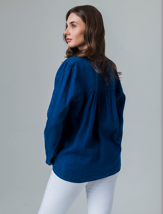 Woman's long sleeve cascading cardigan - Blue