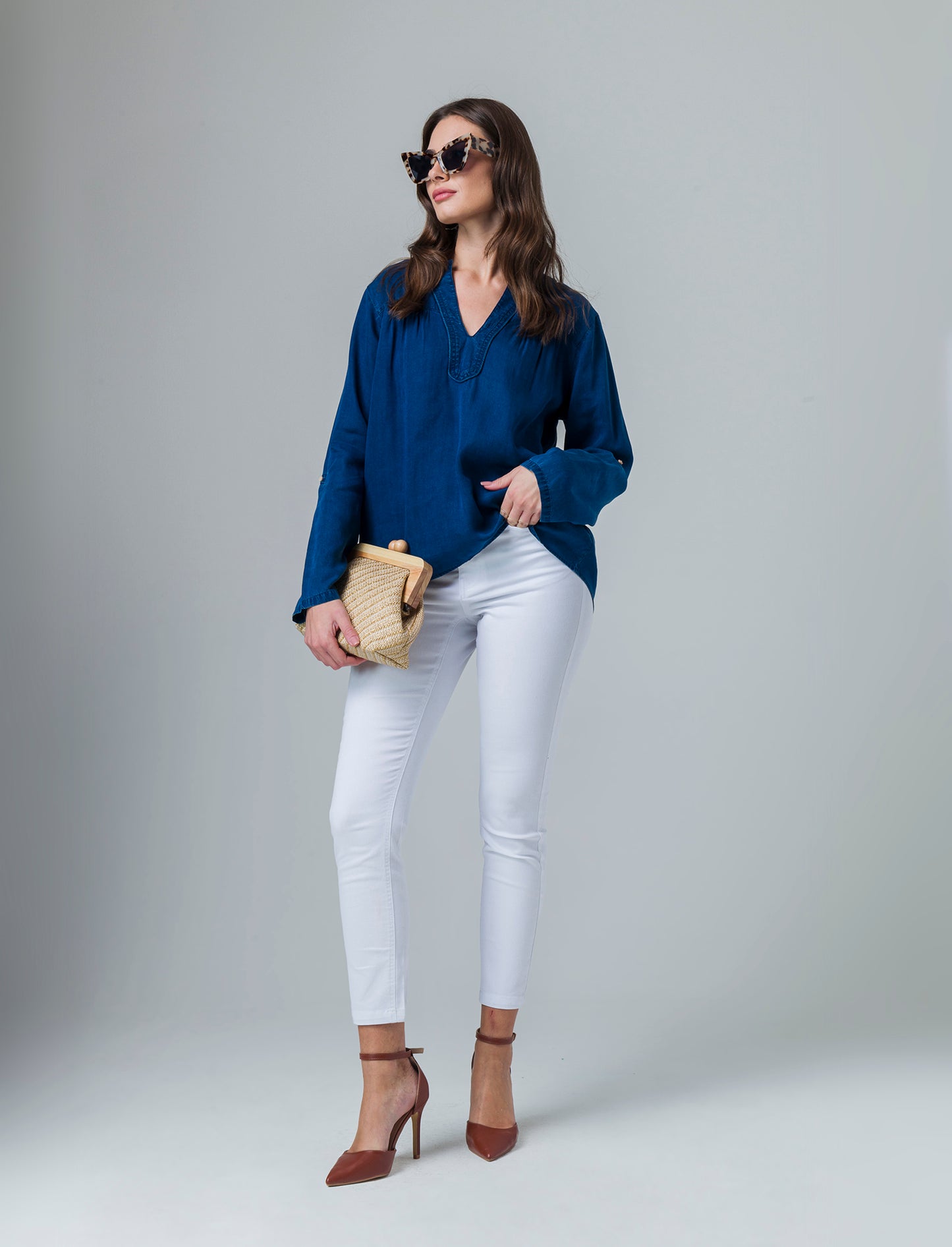 Woman's long sleeve cascading cardigan - Blue