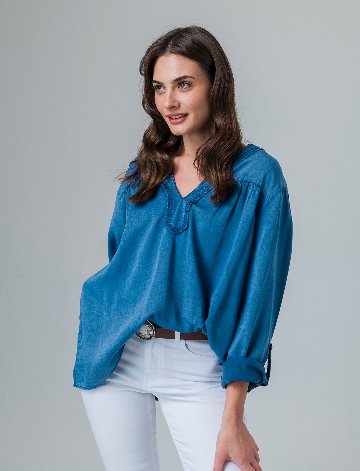 Woman's long sleeve cascading cardigan - Blue