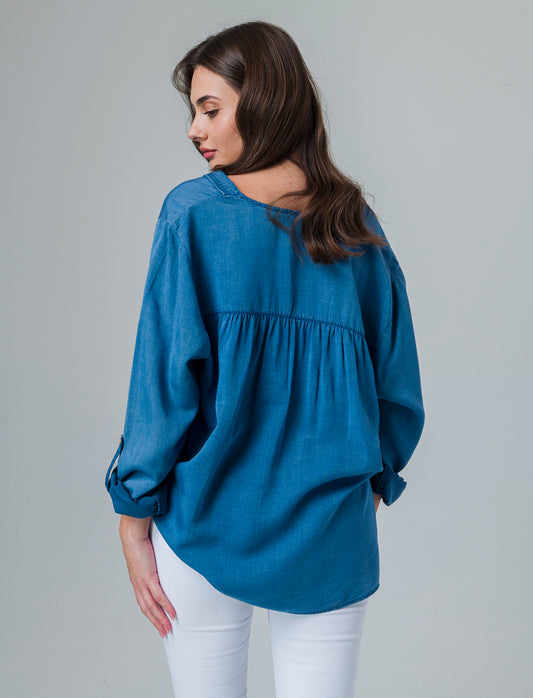 Woman's long sleeve cascading cardigan - Blue