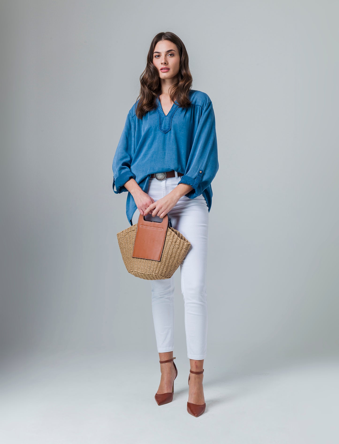 Woman's long sleeve cascading cardigan - Blue