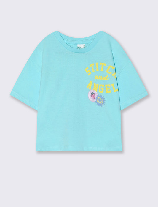 T-Shirt in cotone con stampe by Stitch - Verde acqua
