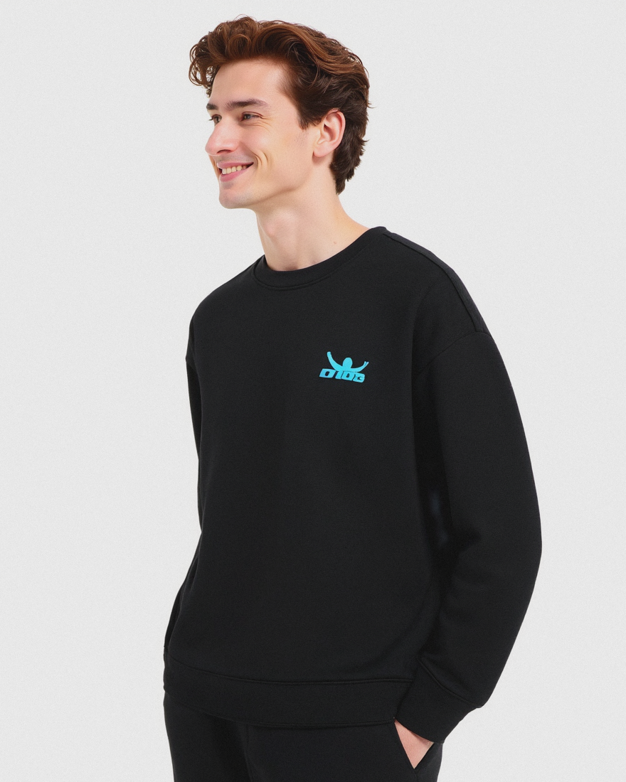 Felpa girocollo in misto cotone garzato relaxed fit. - Black