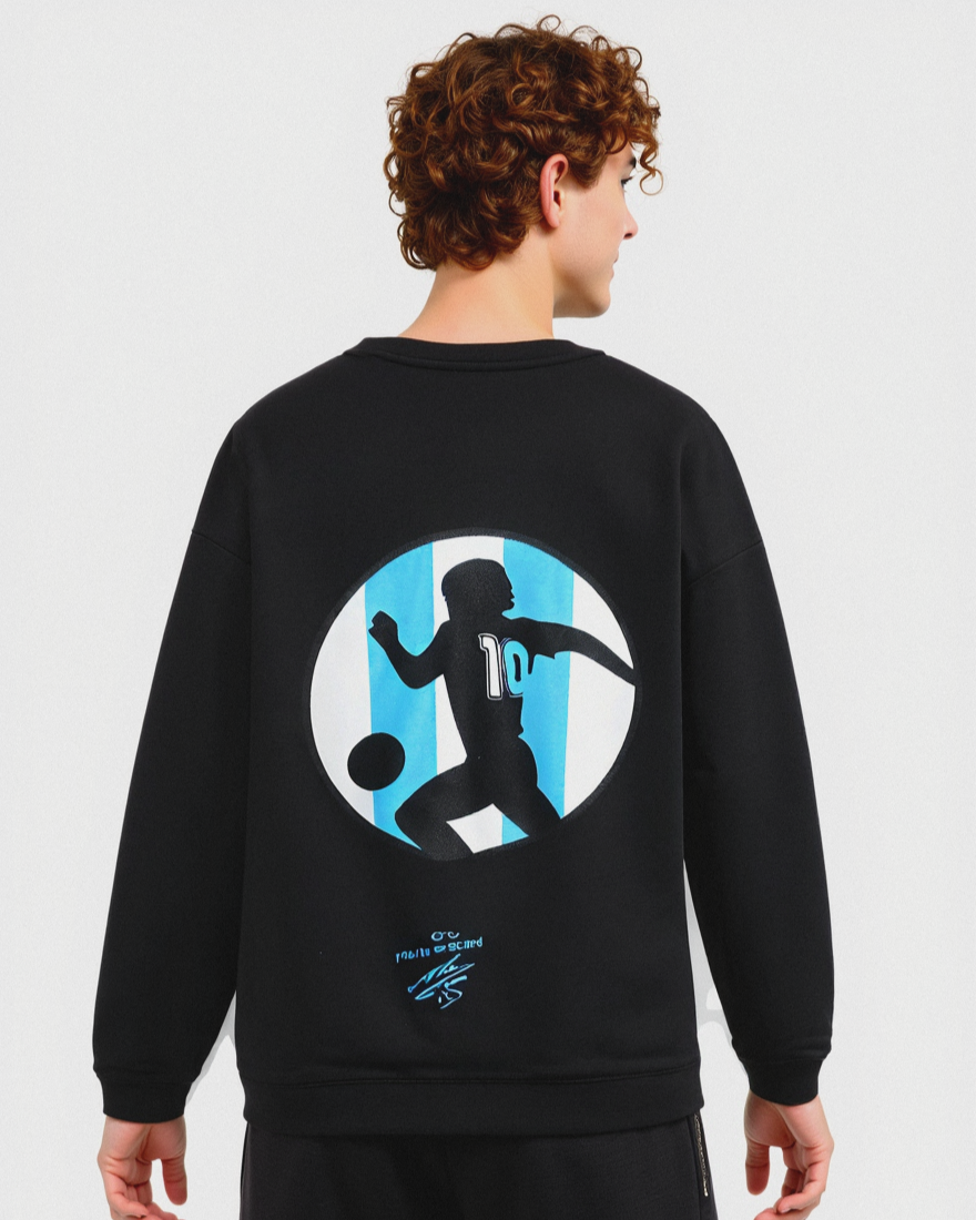 Felpa girocollo in misto cotone garzato relaxed fit. - Black