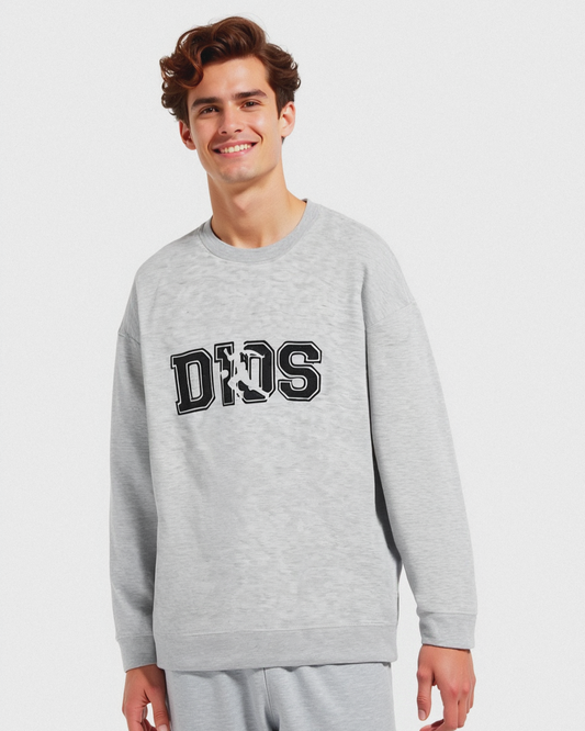 Felpa girocollo in misto cotone garzato relaxed fit. - Grey