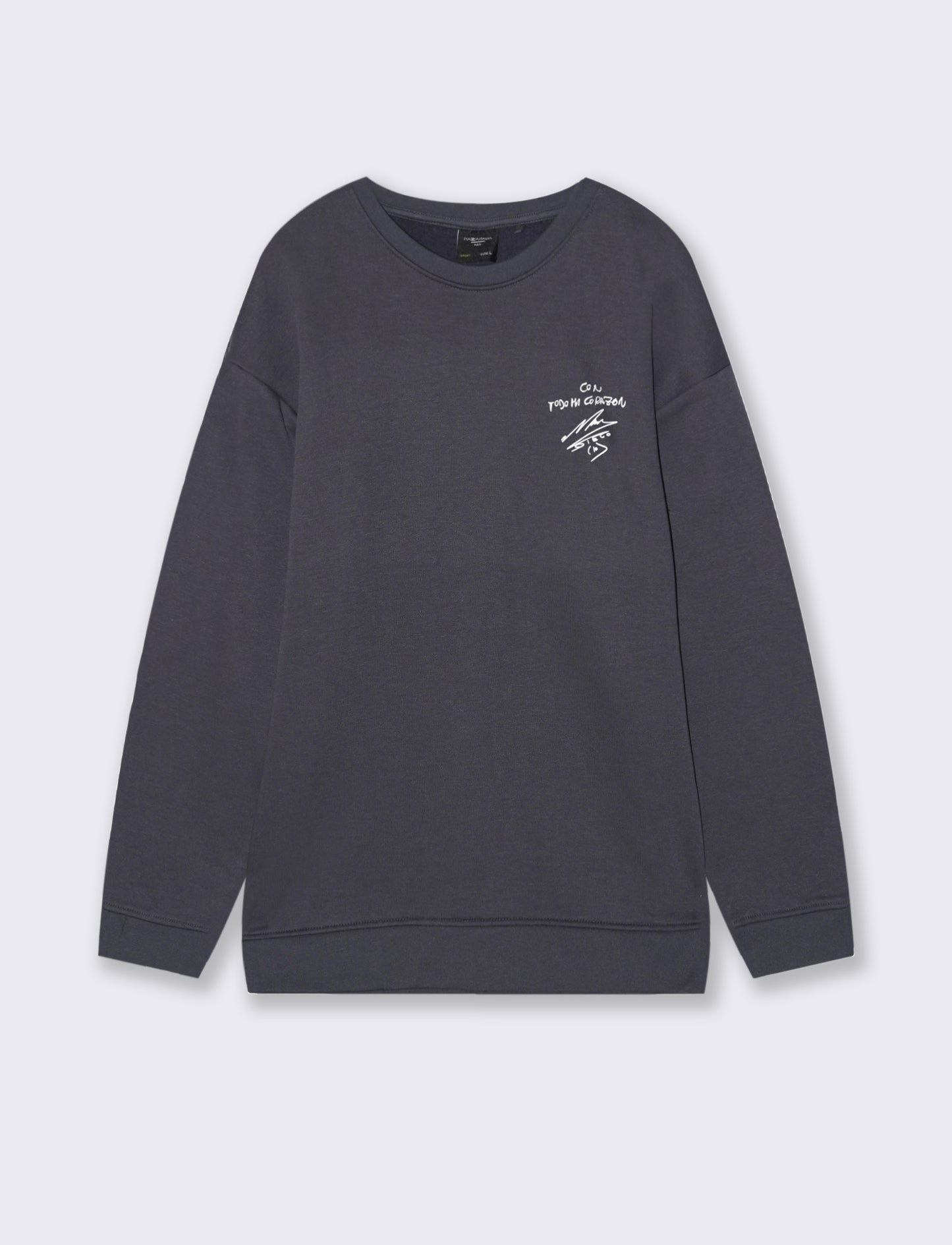 Felpa girocollo in misto cotone garzato relaxed fit. - Blue