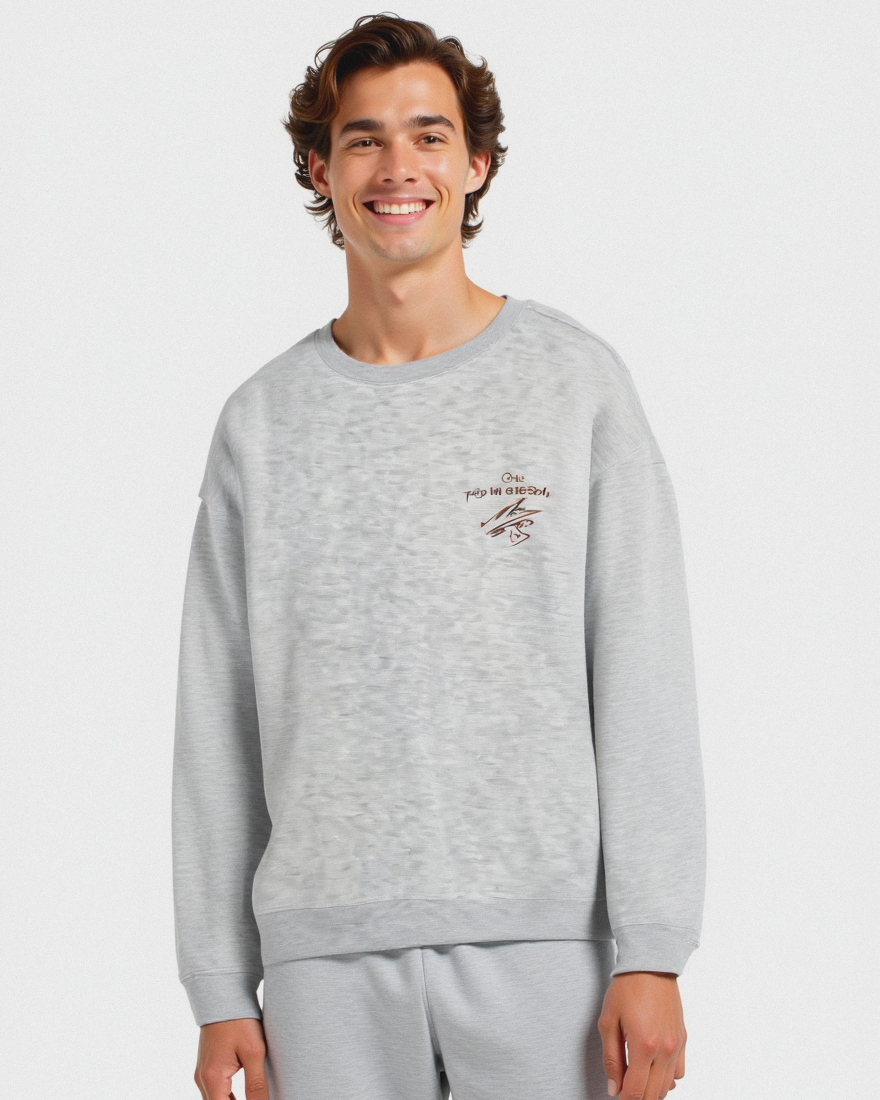 Felpa girocollo in misto cotone garzato relaxed fit. - 