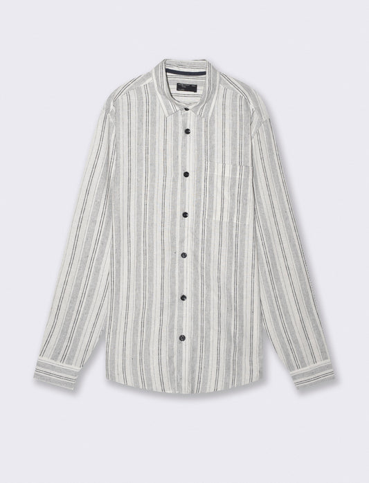 Linen striped regular fit shirt - White