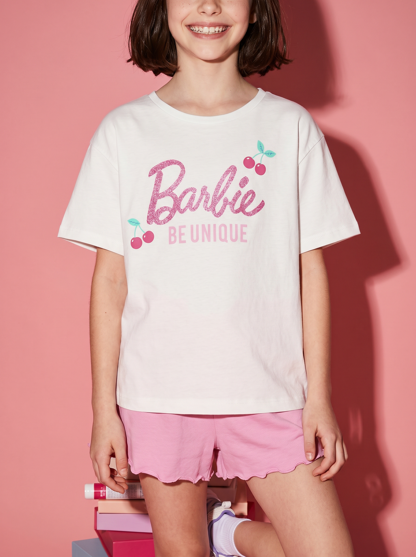 T-shirt estiva Barbie in cotone glamour - Bianco