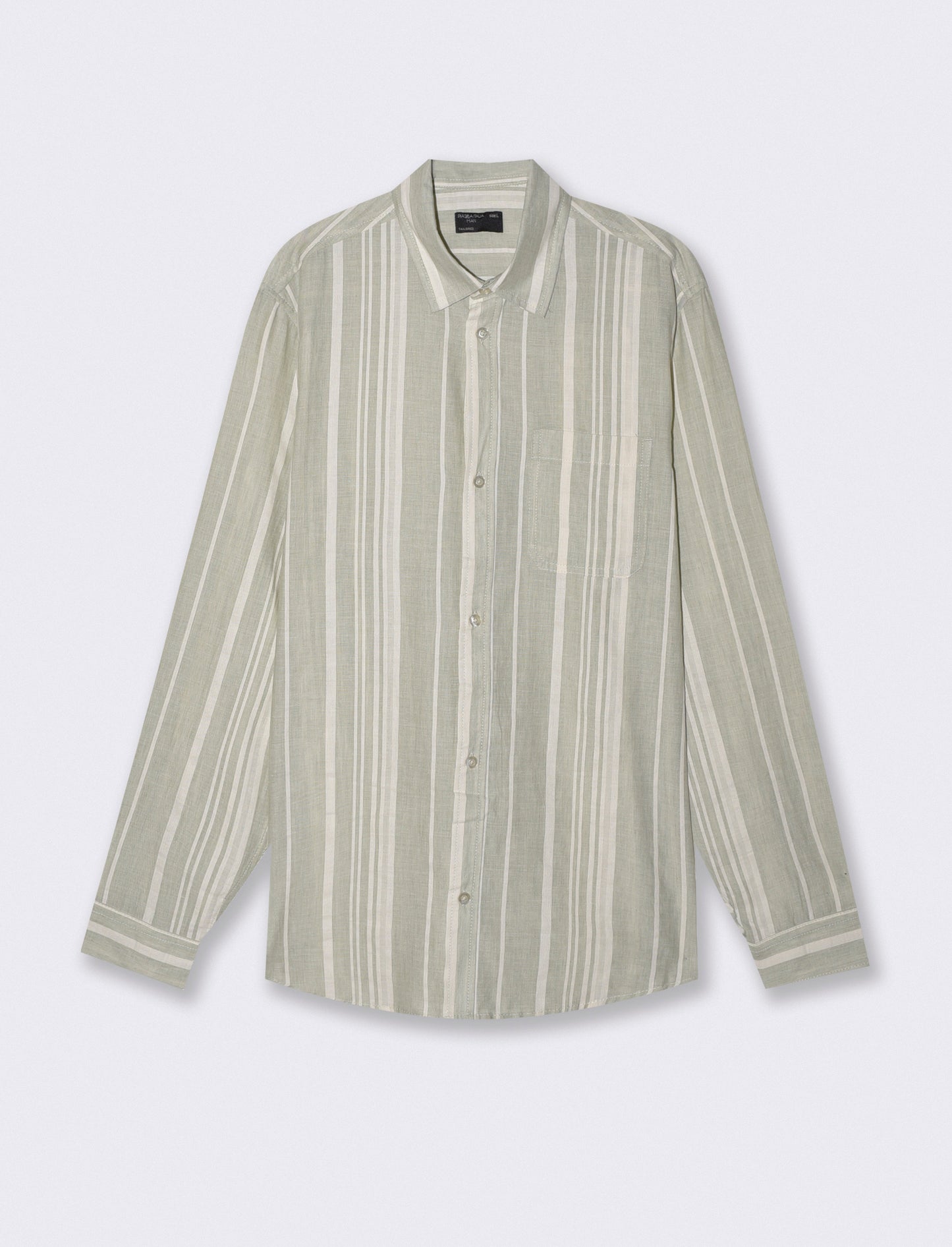 Camicia a righe regular fit in lino cotone - Verde
