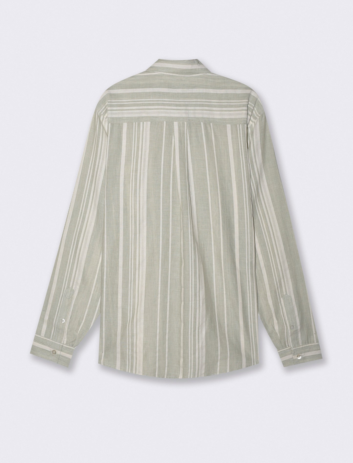 Camicia a righe regular fit in lino cotone - Verde