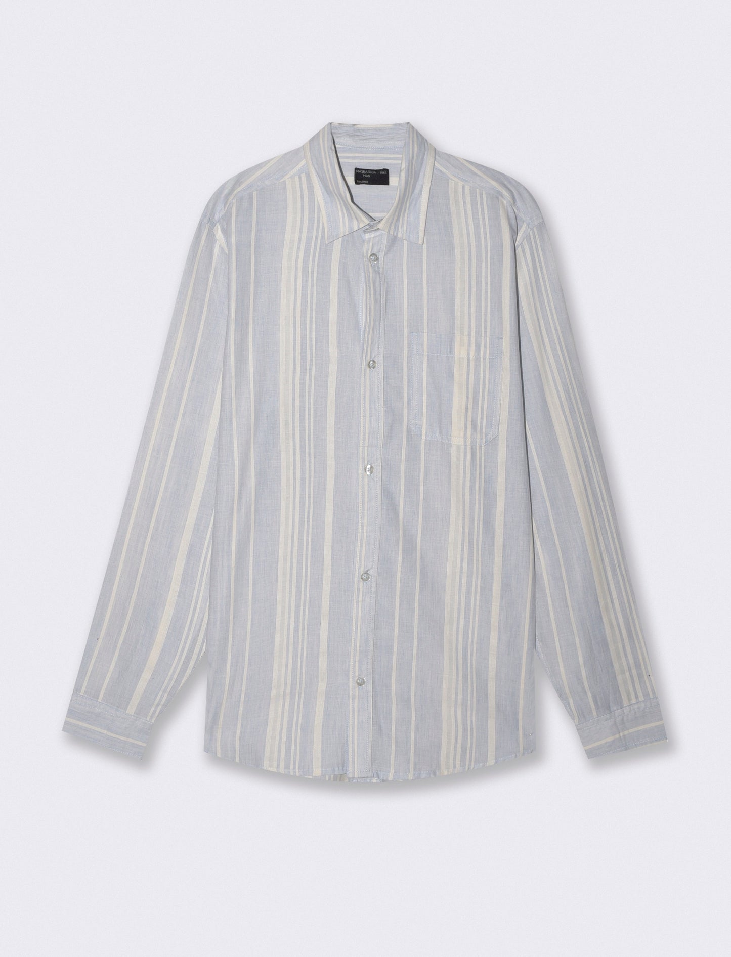 Camicia a righe regular fit in lino cotone - Celeste
