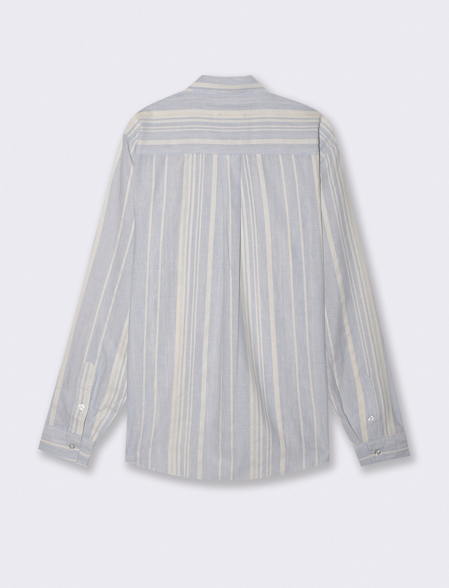 Camicia a righe regular fit in lino cotone - Celeste