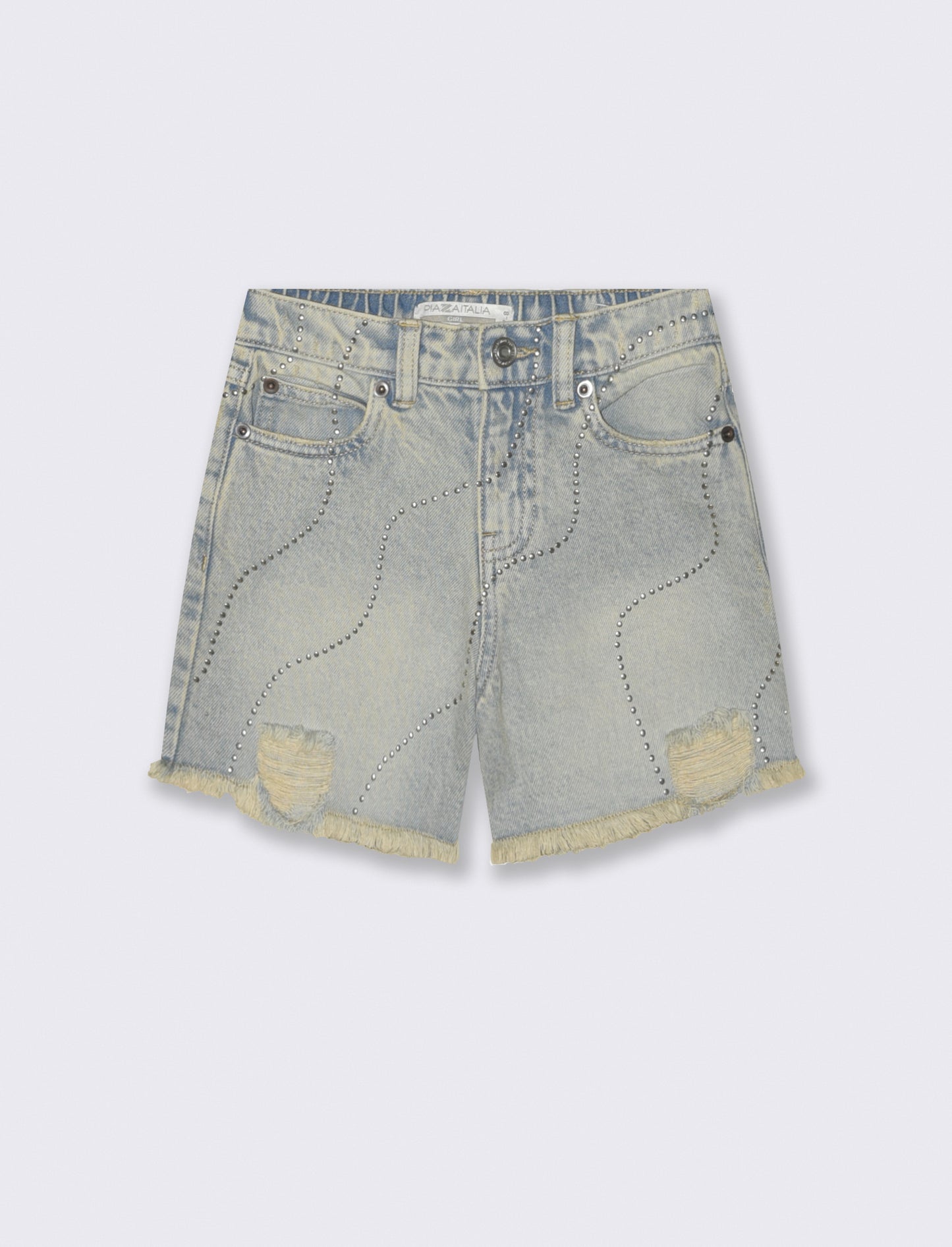 Short in denim con borchie e vita regolabile - Denim