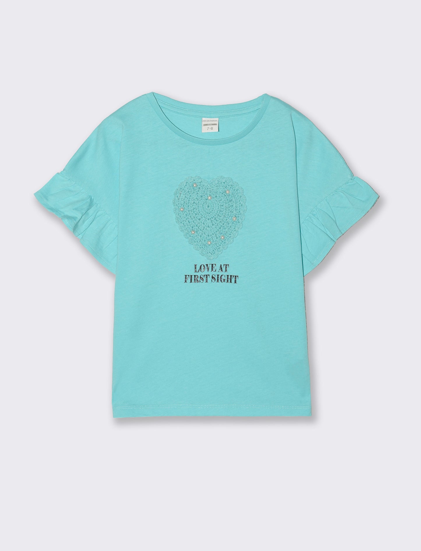 T-shirt mezza manica con cuore crochet - Verde acqua