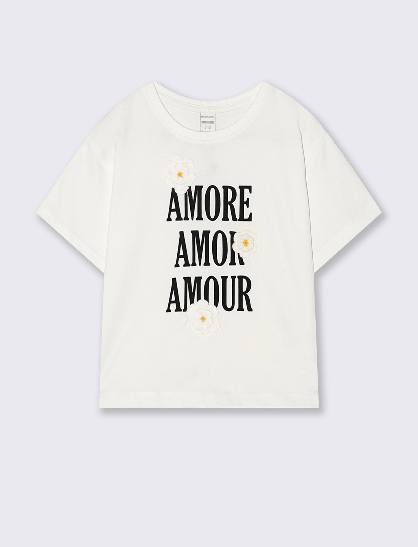 T-shirt over in cotone con fiori crochet - Bianco