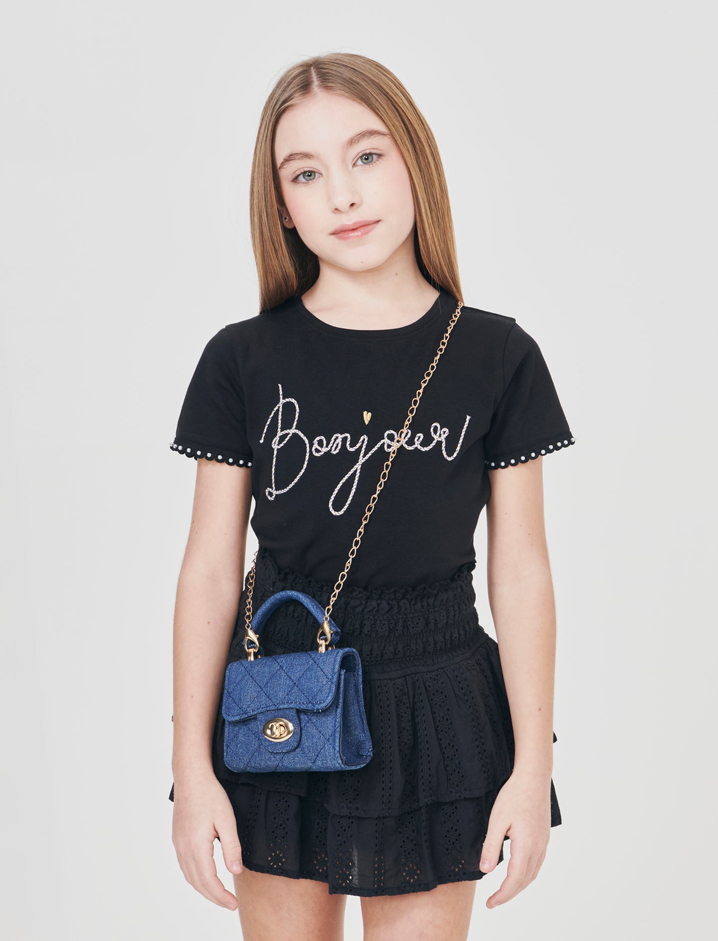 T-shirt mezza manica con decorazioni - Nero