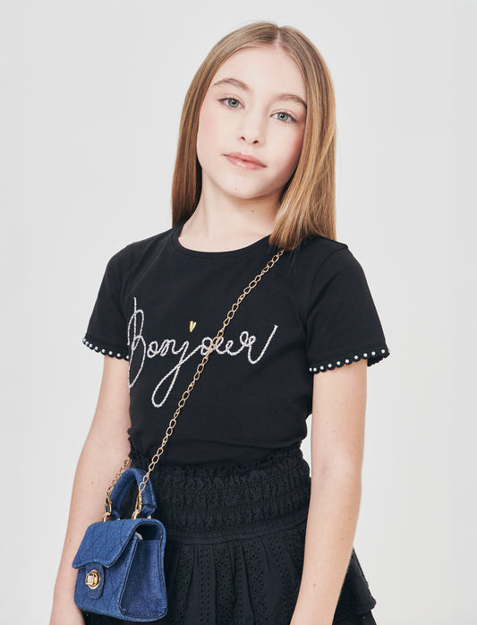 T-shirt mezza manica con decorazioni - Nero