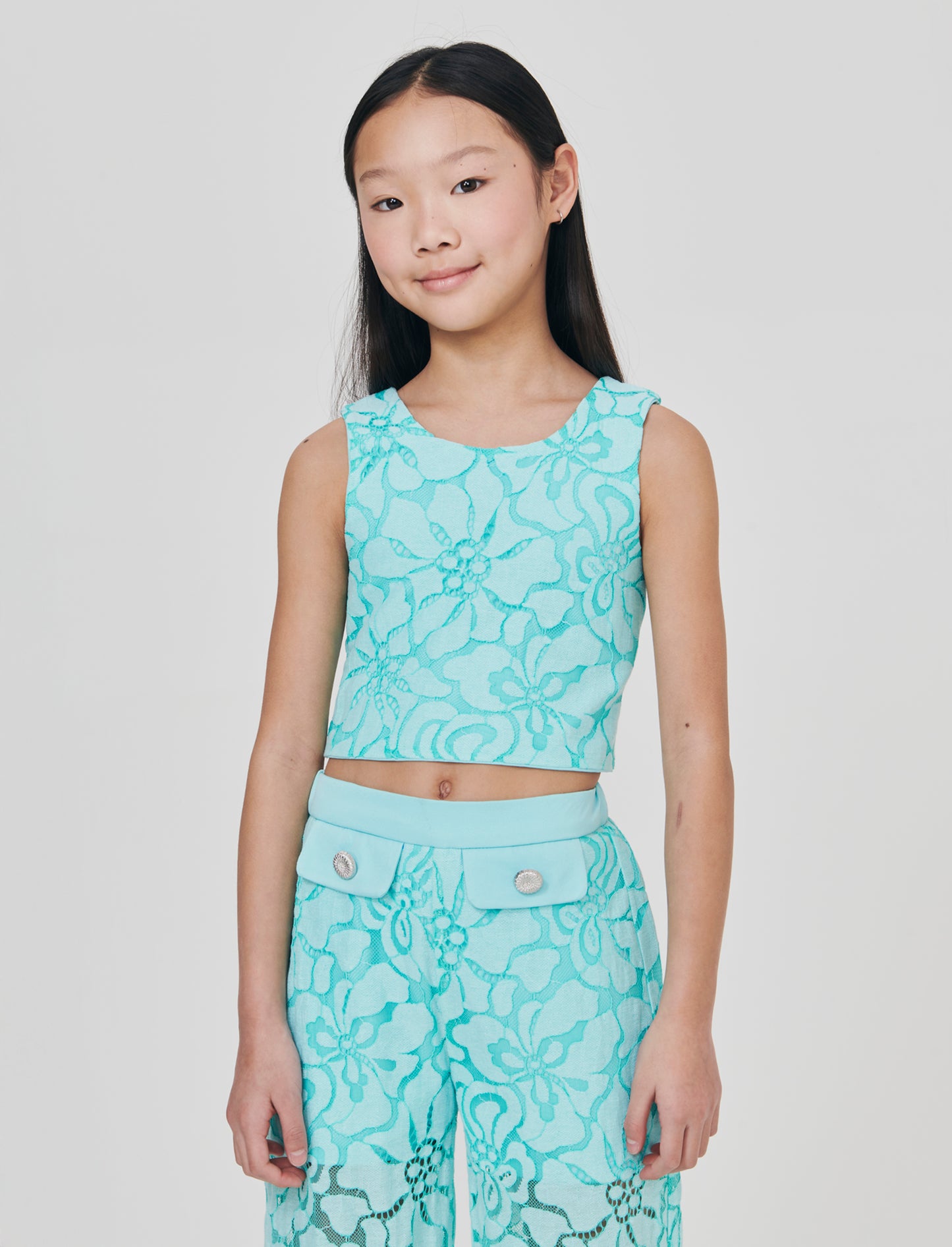 Cropped Macramé Tank Top in Colorful Design - Green