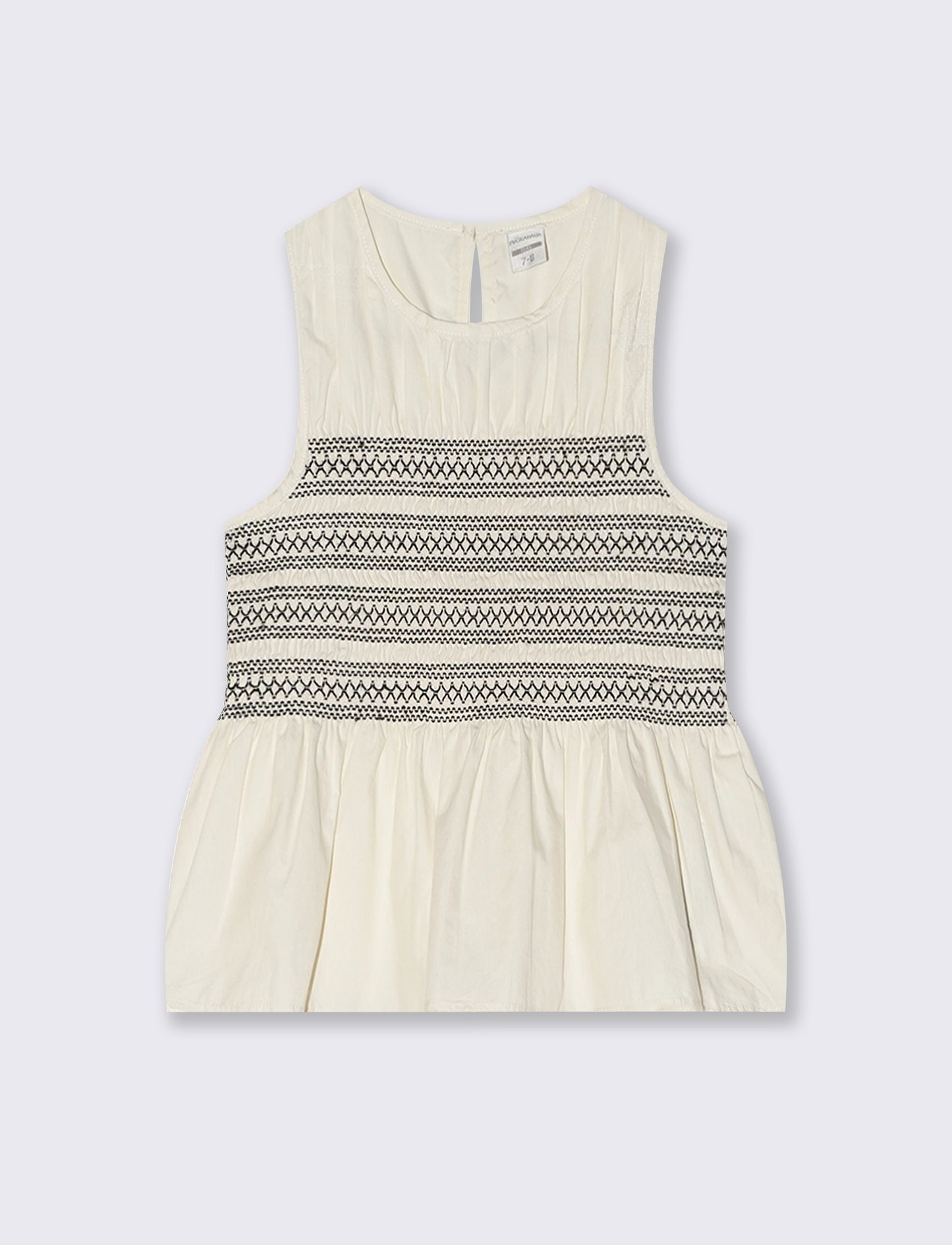 Camicia in cotone con rouches e smock - Beige