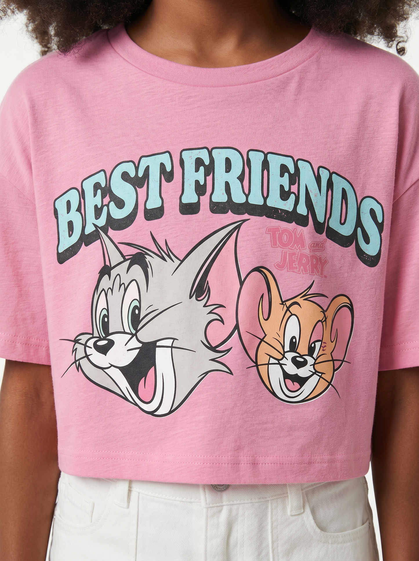 T-shirt cropped Tom & Gerry in cotone - Rosa